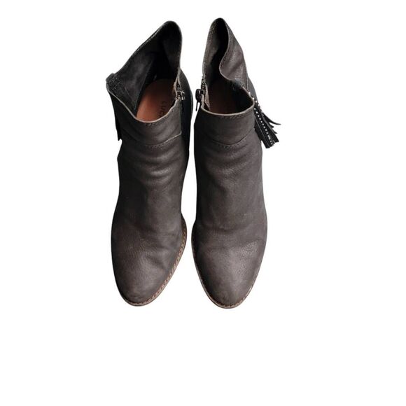 Boots Lucky Brand Black Leather Country Western Bohemian Biker Ankle Booties - Picture 8 of 13